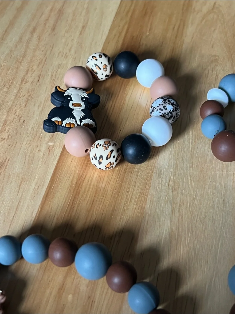 Kids Silicone Bead Teething Bracelet - Blue & Brown B156